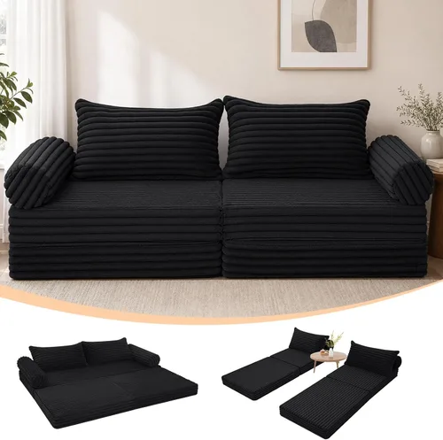 Vista 13 de MeMoreCool Convertible Sofa Bed, Folding Floor Couch with Pillows, Corduroy Pull Out Sleeper Couch Bed Queen, Fold Out Futon for Bedroom, Living