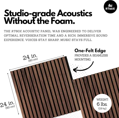 Vista 2 de Paneles acústicos de pared absorbentes de sonido - RT60X UV Coated Wood Panels for Wall, 12mm Ultra High Density 6K PET, Flame-Retardant, For Home