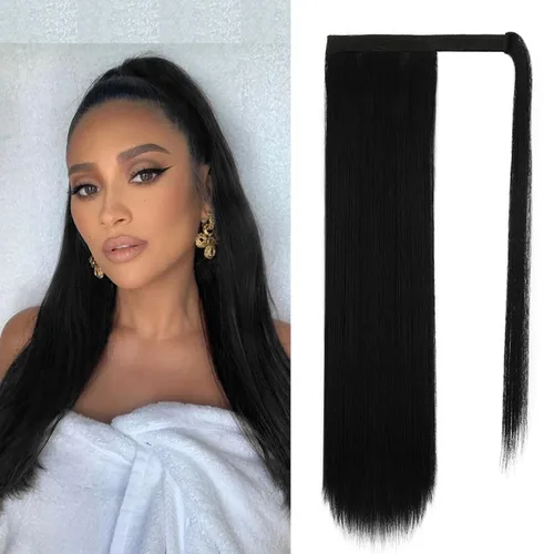 Vista 68 de BARSDAR Extensión de Cola de Caballo Corta y Recta - Extensiones de Cabello de Cola de Caballo con Cordón de 14 Pulgadas en Negro para Mujeres