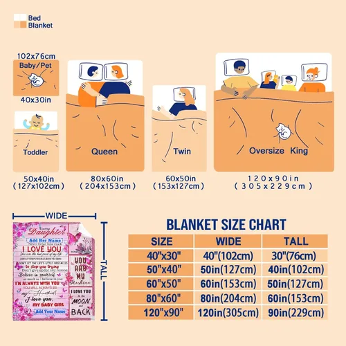 Vista 7 de Manta personalizada para mi hija de mamá y papá 40x50 pulgadas, manta ligera de franela, regalo con nombre personalizado, manta súper suave y cómoda