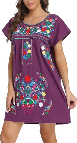 Vista 33 de YZXDORWJ Vestido bordado mexicano de manga corta para mujer 222BK