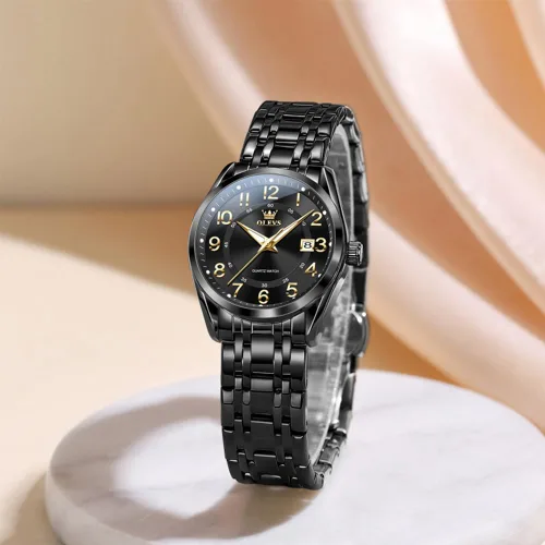 Vista 3 de OLEVS Reloj de pulsera de cuarzo para mujer, de acero inoxidable, impermeable, luminoso, fecha, fácil de leer, para mujer