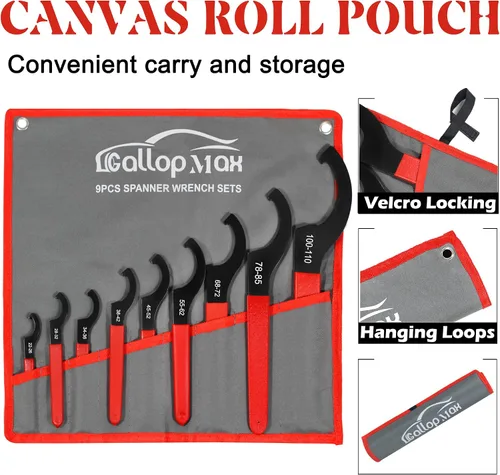 Vista 4 de Juego de herramientas de llave inglesa de ajuste coilover de 9 piezas para choque de motocicleta, color rojo Acero al carbono; fácil