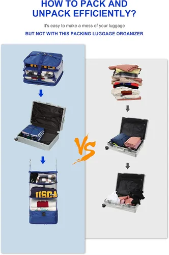Vista 2 de ELEZAY Organizador de equipaje de viaje para ropa, compartimento plegable, armario colgante para armario, bolsa con rodillos, maleta, nieve, grande