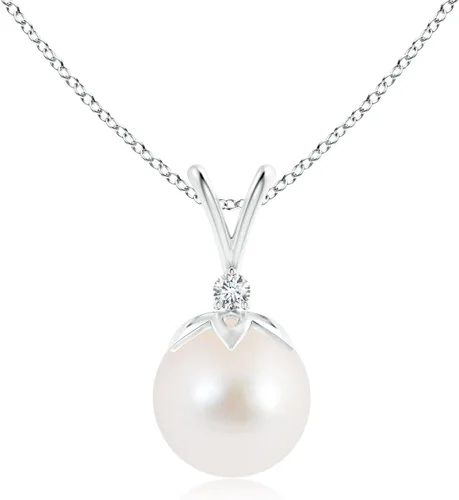 Vista 11 de Angara Freshwater Pearl V-Bale Pendant with Diamond in Sterling Silver Plata esterlina