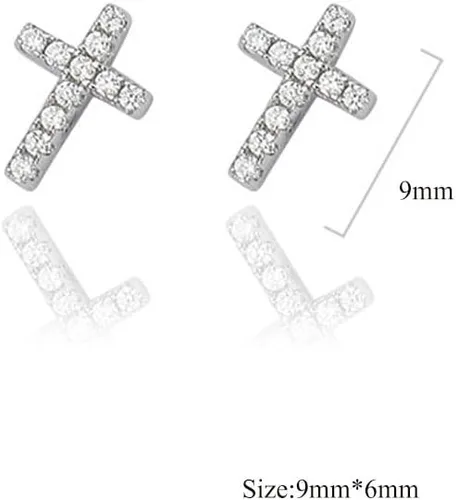 Vista 6 de Aretes tipo dormilona de plata, chapados en oro de 18 quilates, circonita cúbica pequeña, hipoalergénicos, bonitos aretes delicados para hombres