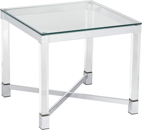 Vista 3 de Studio 55D Jenna Moderna mesa decorativa cuadrada de acrílico transparente de 22 pulgadas de ancho con parte superior de cristal plateado cromado