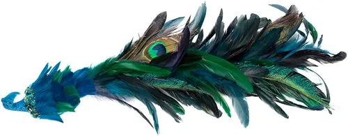 Vista 7 de Pájaros artificiales de pavo real con clip, decoraciones de árbol de Navidad de cola larga con plumas naturales, pájaros de espuma azul para Azul B