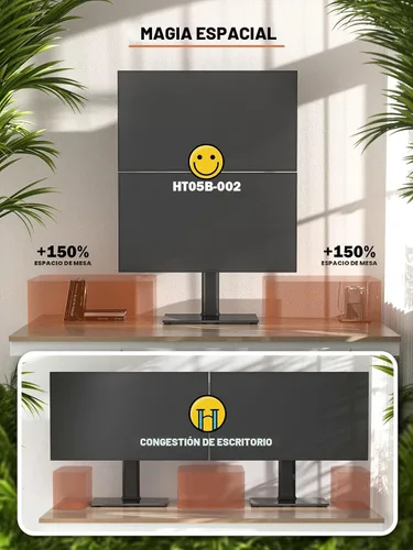 Vista 6 de Soporte para Monitor Dual - Apilamiento Vertical de Pantalla, Elevador de Monitor Independiente para Dos Pantallas de 13 a 34 Pulgadas con Giro