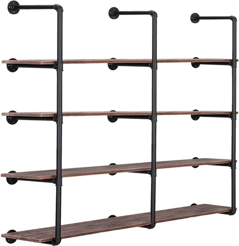Vista 9 de Pynsseu Estante Industrial de Tubo de Hierro para Montaje en Pared, Estantería Abierta DIY de Granja, Estantes de Tubo para Cocina Baño, Librerías