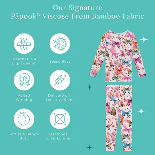 Vista 66 de Posh Peanut Pijamas para niñas, suaves, de viscosa de bambú para niños, pijamas a juego de manga larga para niñas