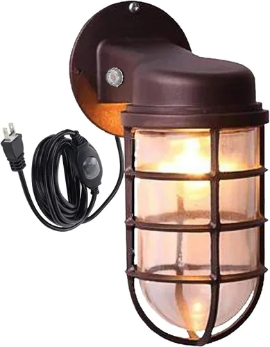 Vista 11 de Kiven Luz de jaula impermeable para exteriores e interiores, luz de linterna de montaje en pared, luz de porche industrial con cable de enchufe