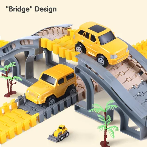 Vista 5 de TUMAMA 249 piezas de construcción de vehículos de pista de carreras de juguetes para niños y niñas, STEM Building Bendable Cars Track Sets