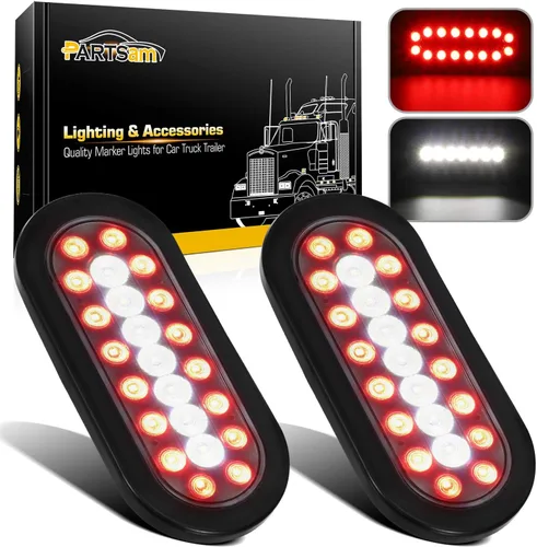 Vista 8 de Partsam 2 luces de freno de freno ovaladas de 6.3 pulgadas para camión, remolque, luces traseras de marcha atrás rojas y blancas, luces traseras