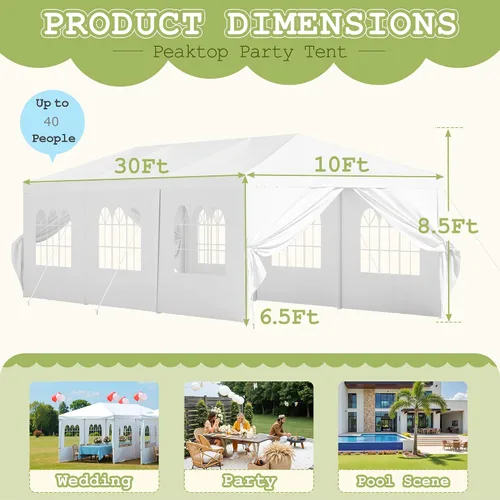 Vista 5 de Homall Tienda de campaña para fiestas de 10 x 30 pies, tienda de campaña al aire libre para fiestas, tienda de campaña a prueba de lluvia, cabina
