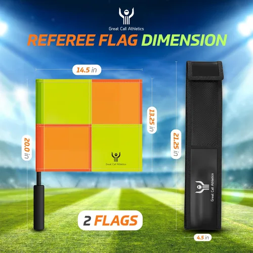 Vista 3 de Great Call Athletics El Juego Pro de bandera de árbitro de fútbol con estuche A prueba de agua asistente linesman amarillo naranja estilo a