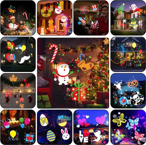 Vista 7 de Proyector de luces de Navidad de Halloween al aire libre, luces de proyector de vacaciones de Halloween, 16 diapositivas HD, luces LED impermeables