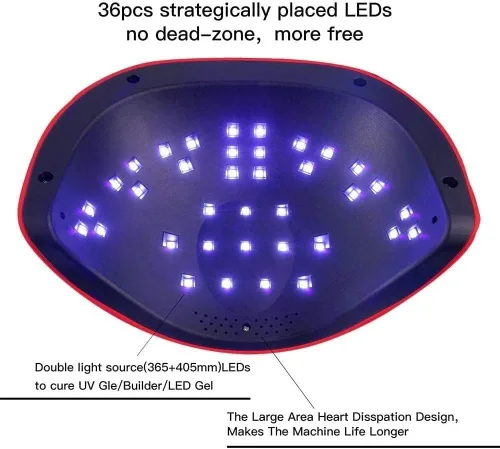 Vista 5 de Lámpara de uñas LED UV, 72 W para el hogar y el salón, secador de uñas LED para esmalte de gel con sensor automático/ajuste de 4 temporizadores