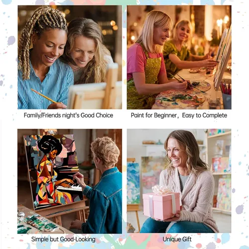 Vista 6 de Paquete de 6 pinturas por números para mujeres sudafricanas para adultos, principiantes, músicos negros, kits de pintura al óleo sobre lienzo