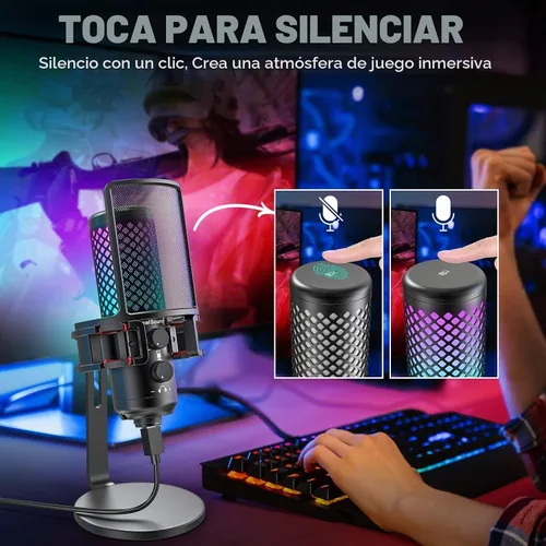Vista 5 de ZealSound Micrófono USB para iPhone, iPad, teléfono, PC, micrófono RGB para juegos con metal completo, silencio, filtro pop, ganancia