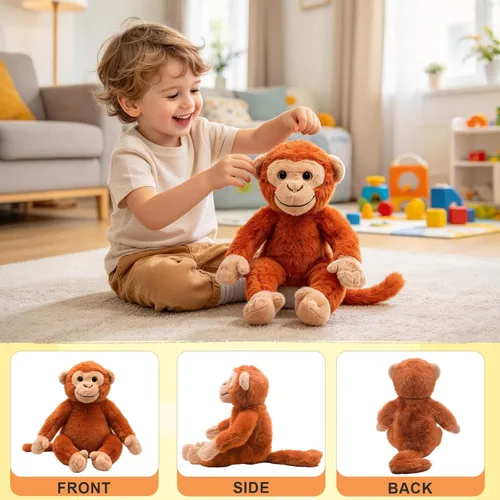 Vista 3 de 14" Monkey Stuffed Animal Plush Toy, Soft Safari Jungle Animal Plushie Monkey - Yellow