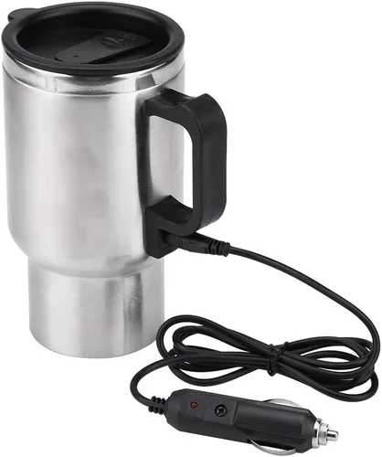 Vista 9 de Hervidor eléctrico para coche, 12 V, 15.2 fl oz, eléctrico en el coche, taza de calefacción de acero inoxidable, taza de café, té, taza de coche