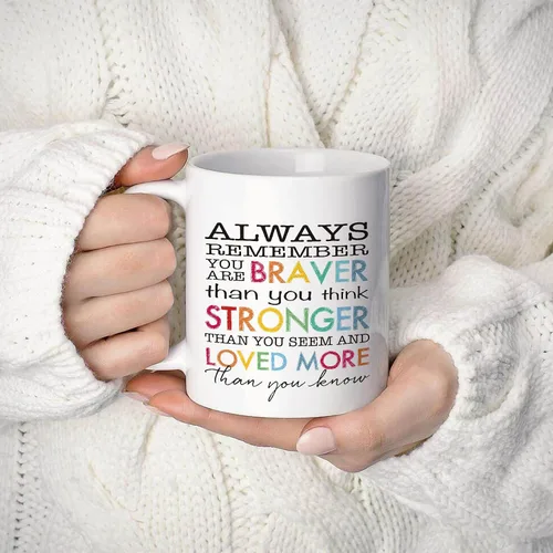 Vista 3 de OGILRE Taza de cerámica con texto en inglés "Always Remember You Are Braver Than You Believe" ("Always Remember You Are Braver Than You Believe")