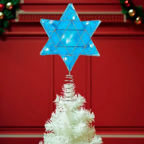 Vista 9 de Kurt Adler UL 10 Luz LED Estrella de Hanukkah Plateada y Azul con Efecto de Brillo para Árbol