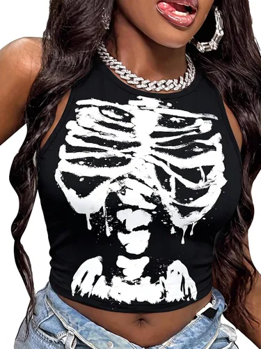Vista 19 de SOLY HUX Camiseta sin mangas Y2k Vintage Graphic para mujer Gráfico beige.