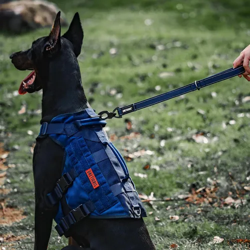 Vista 7 de OneTigris Bolt - Correa corta de tráfico para perros pequeños, medianos y grandes (azul, S)