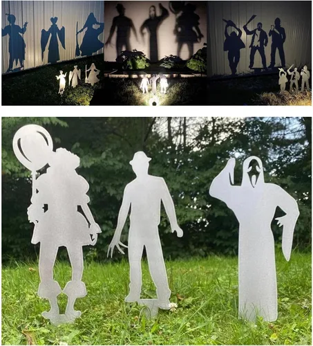 Vista 9 de Decoración de arte de metal con lanzador de sombras de Halloween, estacas espeluznantes para casa embrujada, patio y decoración al aire libre
