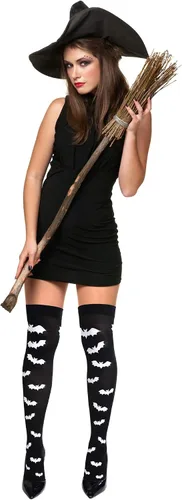 Vista 4 de Boao Calcetines altos hasta la rodilla de Halloween para mujer, hasta el muslo, largos por encima de la rodilla, medias de murciélago araña