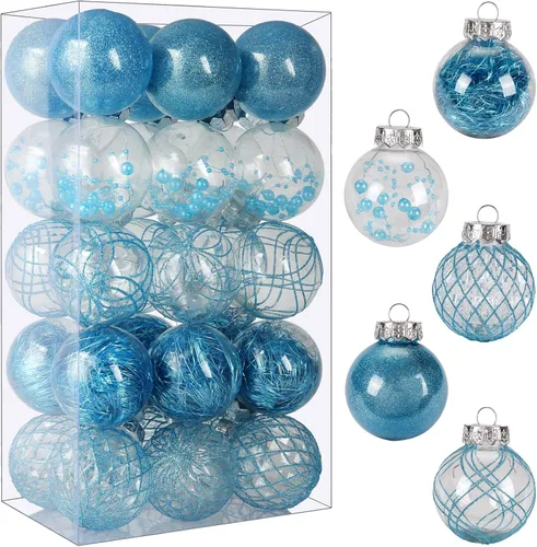 Vista 14 de Juego de adornos de bola de Navidad, 20 unidades, grandes, color negro transparente, inastillables, 3.150 in/3.15 pulgadas, adornos de Navidad