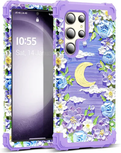 Vista 71 de Funda para Galaxy A14 5G Case, Patrón Floral 3 en 1 Protección Resistente de Servicio Pesado a Prueba de Golpes Parachoques de Goma de Silicona