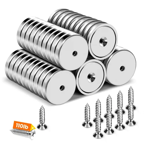 Vista 14 de Imanes de taza con agujero avellanado, imán con tornillo, imanes con base redonda con fuerza de sujeción industrial, 60 libras de fuerza