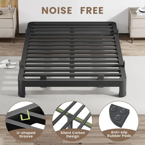 Vista 29 de MAF - Base de cama de plataforma de 14 pulgadas para cama individual con listones de madera, base de cama de metal resistente de 3500 libras