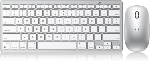 Vista 8 de Teclado y mouse inalámbricos para Mac, teclado de 14 atajos multimedia con mouse DPI ajustable, diseño delgado y portátil, conexión Bluetooth
