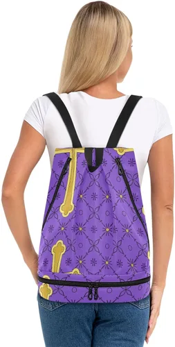Vista 5 de Vintage Gold Cross Purple Floral Drawstring athletic bag hiking Swimming womens gym bag with Wet Dry Compartments bolso para laptop mujer