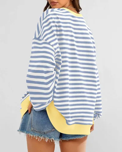 Vista 2 de BTFBM Sudadera de gran tamaño para mujer 2026 otoño Azul Beige Blanco