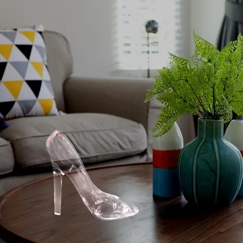 Vista 6 de Adorno de zapatos de tacón alto de cristal, pantuflas de cristal rosa para niñas, decoración de princesa para fiesta de cumpleaños, regalo de boda