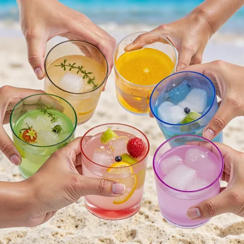 Vista 7 de Liacere Juego de Vasos de Beber Coloridos Set de 8 - Vasos de Plástico Highball de 17oz y Vasos de Plástico para Cóctel de 14oz, Vasos de Agua
