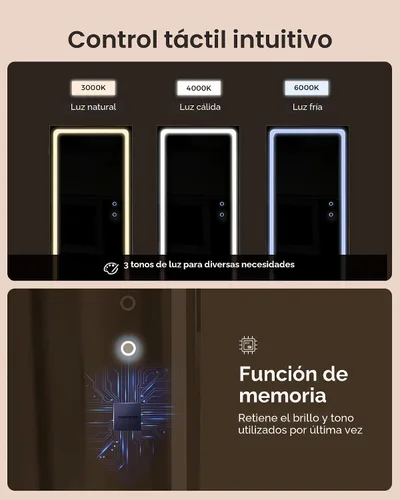 Vista 3 de SONGMICS Gabinete de joyería con espejo LED, luces ajustables, bloqueable Blanco nube