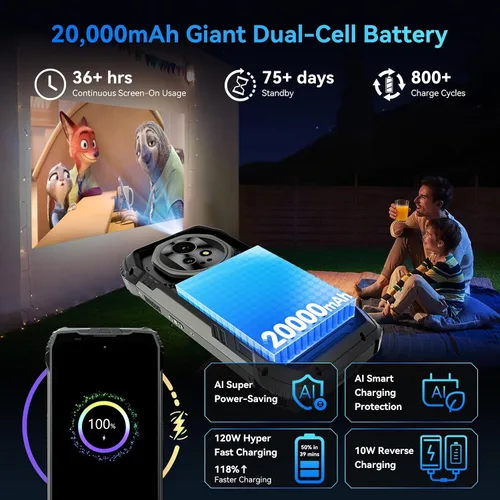 Vista 5 de Blackview XPLORE 2 Gemini AI 5G - Teléfono resistente con proyector, Dimensity 8300 Android 15 6.73" 3.2K AMOLED 20000mAh/120W 36GB+256GB T-Mobile