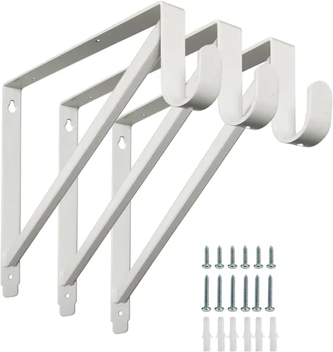 Vista 8 de Soportes de barra de armario resistentes y estantes para colgar ropa, soporte de poste negro, paquete de 3