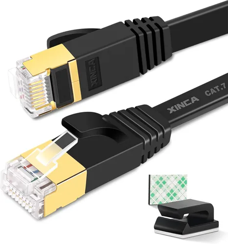 Vista 10 de Cable Ethernet plano Cat 7 de 15 pies, color blanco, de alta velocidad de 10 GB blindado (STP), cable de red LAN de Internet Ethernet Patch Cable