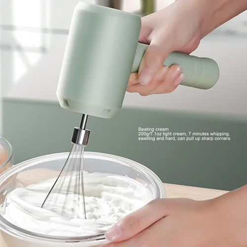 Vista 4 de Hztyyier Batidora de mano eléctrica recargable por USB, portátil, inalámbrica, para hornear, pastel, huevo, crema, potente (cian claro)