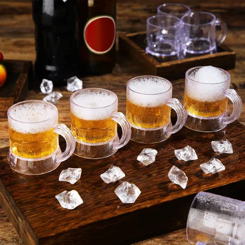 Vista 5 de Yinder 50 vasos de cerveza de 2 onzas, mini vasos de chupito de plástico, base pesada, vasos de degustación de cerveza reutilizables, pequeños vasos