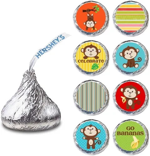 Vista 3 de Etiquetas de mono para Hershey Kisses Chocolates - Calcomanías para dulces de cumpleaños y baby shower - Juego de 240 Birthday Party, Baby Shower