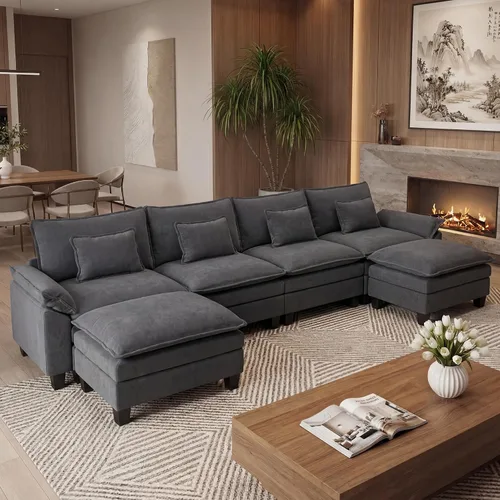 Vista 39 de URRED - Sofá seccional modular Cloud, sofá moderno en forma de L de 87" con profundidad de asiento con otomana y almohadas, ultra cómodo sofá