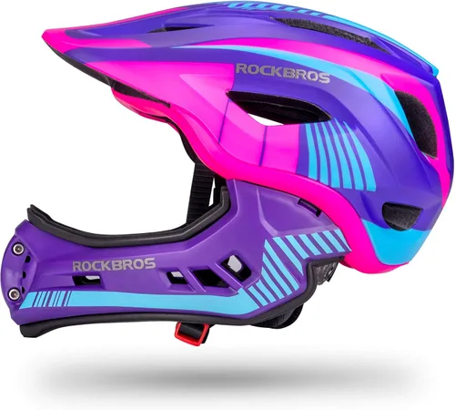 Vista 8 de ROCKBROS Casco integral para niños Cascos de bicicleta para niños Casco ligero de bicicleta de montaña para niños pequeños Desmontable para MTB BMX
